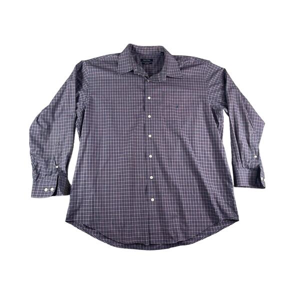 Nautica Shirt Mens 34 / 35 Button Down 17.5 in Blue Purple Plaid Non Iron Cotton - Picture 1 of 13